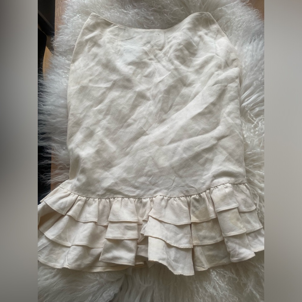 Vintage GC 7/10 Ralph Lauren Elegant Cream Ruffle linen-silk Skirt in SZ Petite!